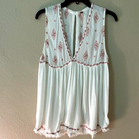 FREE PEOPLE Women’s Embroidered White Lightweight Tank, White, Small - Picture 1 of 6